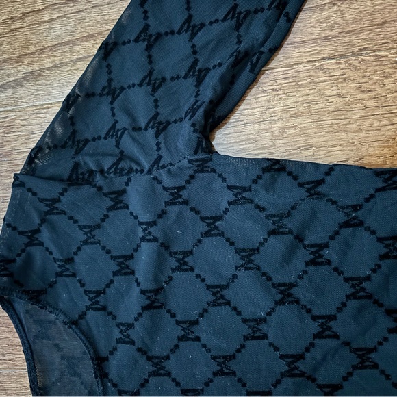 Meshki black monogram longsleeve cropped mesh top - Picture 2 of 4